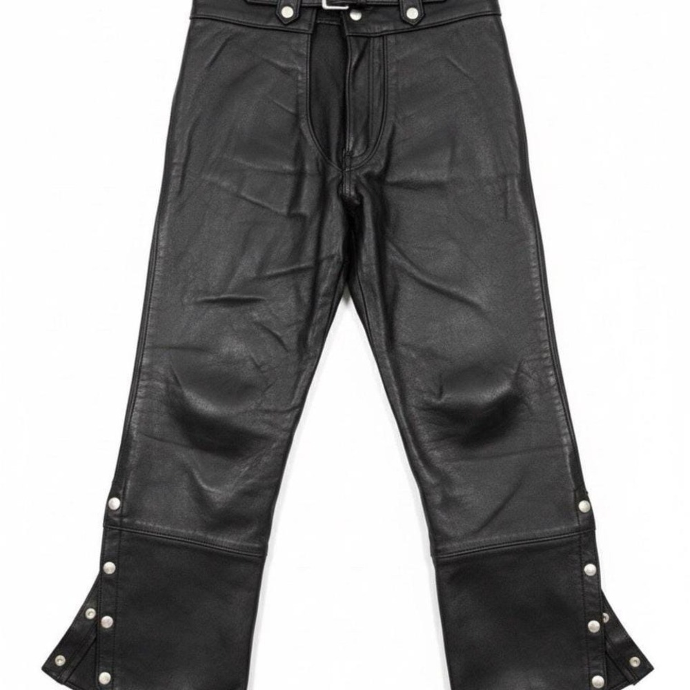 Diamond Plate Buffalo Leather Motorcycle Chaps Blk Patchwork Biker S 31" Inseam